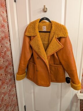 We The Free Orange Shearling-Lined Faux Leather Jacket